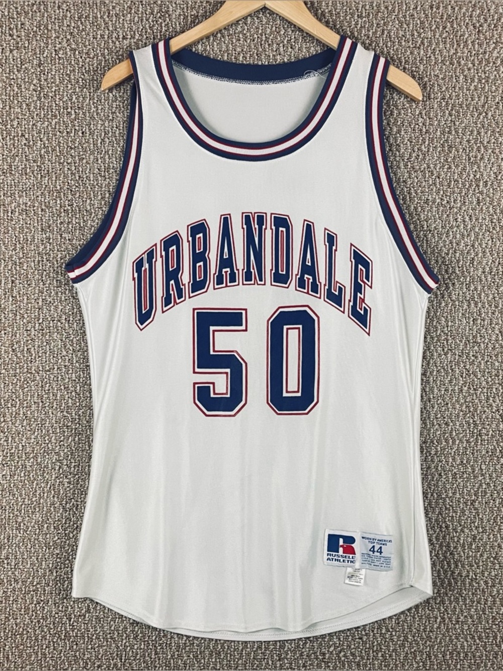 Vtg Russell Athletic Basketball Jersey Mens 44 White Urbandale Iowa USA T691